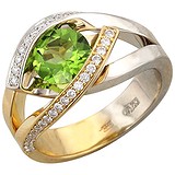Женское золотое кольцо с бриллиантами и хризолитом, 1712201