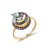 Женское золотое кольцо с аметистами, топазами и бриллиантами