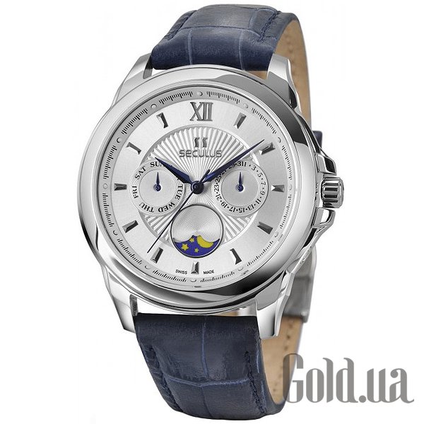 Купить Seculus Мужские часы 1004G.4.706 white, ss, blue leather