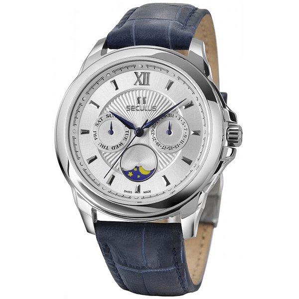 Seculus Мужские часы 1004G.4.706 white, ss, blue leather