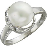Женское серебряное кольцо с культив. жемчугом и куб. циркониями, 1612618