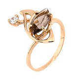 Женское золотое кольцо с дымчатым кварцем и куб. цирконием, 1740874