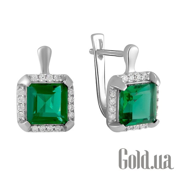 

Серьги Fresh Jewelry, Серебряные серьги с куб. циркониями и синт. изумрудами