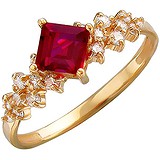 Женское золотое кольцо с куб. циркониями и синт. шпинелью, 1615435