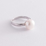 Женское серебряное кольцо с куб. циркониями и культив. жемчугом, 1796683