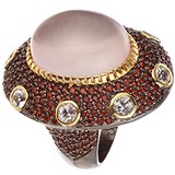 Женское серебряное кольцо с кварцем, гранатами и топазами в позолоте, 1611084