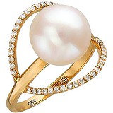 Женское золотое кольцо с бриллиантами и культив. жемчугом, 1666636
