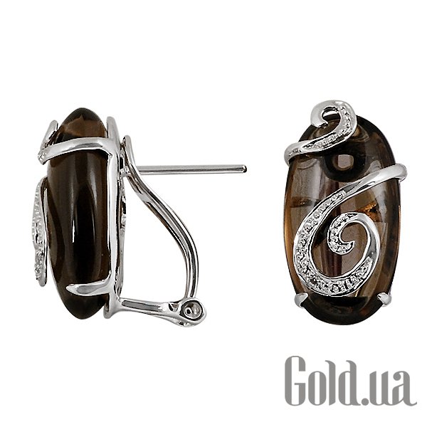 

Серьги Lurie Jewelry, Золотые серьги с бриллиантами и дымчатым кварцем