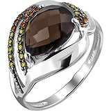 Женское серебряное кольцо с куб. циркониями и раухтопазом, 1622605
