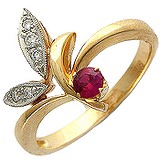 Женское золотое кольцо с бриллиантами и рубином, 1715789
