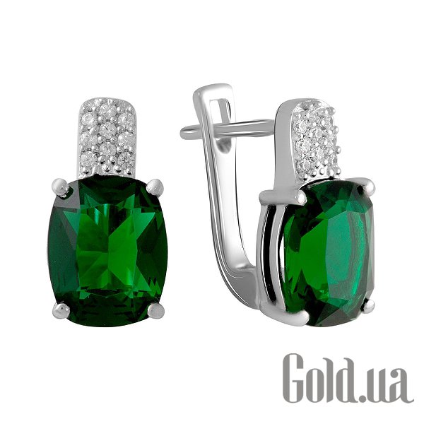 

Серьги Fresh Jewelry, Серебряные серьги с куб. циркониями и синт. изумрудами