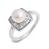 Женское серебряное кольцо с жемчугом и куб. циркониями, 142670