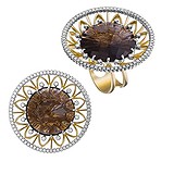 Женское золотое кольцо с бриллиантами и раухтопазом, 1547086