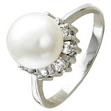 Женское серебряное кольцо с культив. жемчугом и куб. циркониями, 1612622