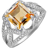 Женское серебряное кольцо с цитрином и куб. циркониями, 1635918