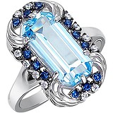 Женское серебряное кольцо с куб. циркониями и синт. турмалином, 1671246