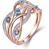 Женское золотое кольцо с бриллиантами и топазами, 1700942
