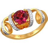 Женское золотое кольцо с бриллиантами и родолитом, 1713998