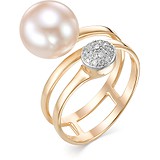 Женское золотое кольцо с бриллиантами и пресн. жемчугом, 1603663