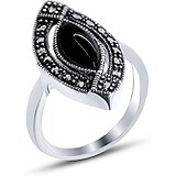 Silver Wings Женское серебряное кольцо с ониксом и марказитами, 1617487