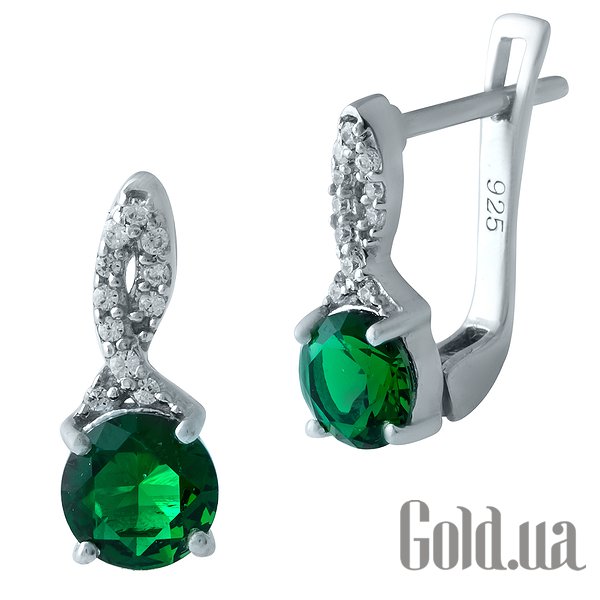 

Серьги Fresh Jewelry, Серебряные серьги с синт. изумрудами и куб. циркониями