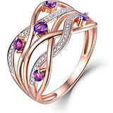Женское золотое кольцо с бриллиантами и аметистами, 1700943