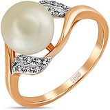 Женское золотое кольцо с бриллиантами и культив. жемчугом, 1556048