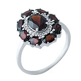 Женское серебряное кольцо с гранатами и куб. циркониями