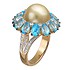 Женское золотое кольцо с бриллиантами, топазами и культ. жемчугом - фото 1