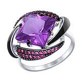 SOKOLOV Женское серебряное кольцо с ситаллом, куб. циркониями и эмалью, 1513809