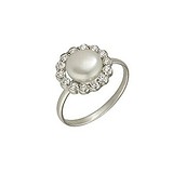 Женское серебряное кольцо с куб. циркониями и жемчугом, 1524817