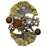 Серебряный кулон с янтарем в позолоте, 1606481