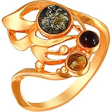 Женское серебряное кольцо с янтарем в позолоте, 1617233