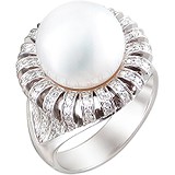 Женское золотое кольцо с бриллиантами и культ. жемчугом, 1714001