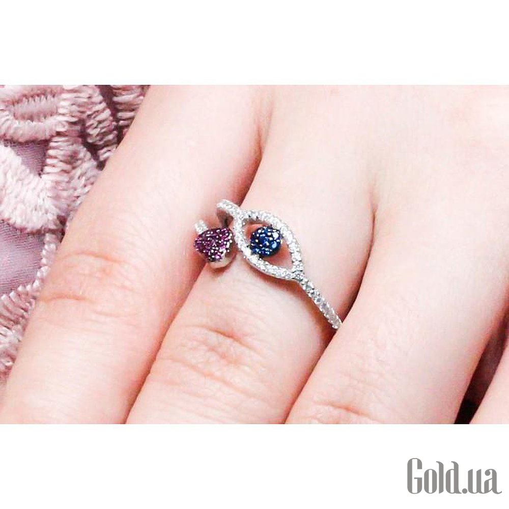 Серебряное кольцо «Сердце» с разноцветными фианитами DIAСК11054 – изображение 2