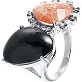 Женское серебряное кольцо с куб. циркониями, гематитом и ювелирным стеклом, 1648978