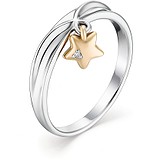 Женское серебряное кольцо с бриллиантом в позолоте, 1673554