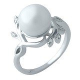 Женское серебряное кольцо с культив. жемчугом и куб. циркониями, 1700434