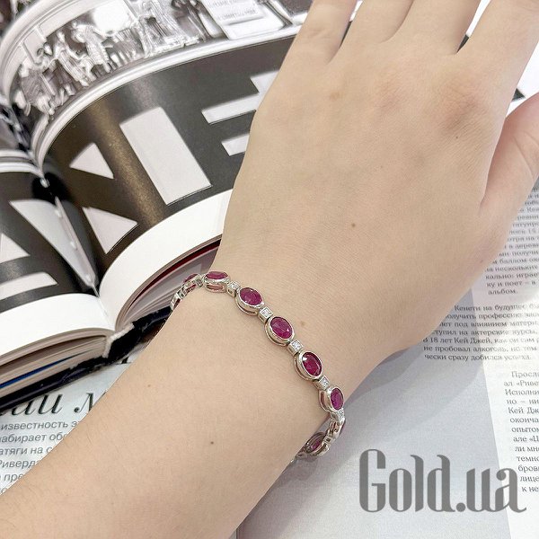 Жіночі браслети Fresh Jewelry Жіночий срібний браслет з куб. цирконіями та рубінами, 17