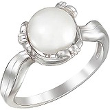 Женское серебряное кольцо с культив. жемчугом и куб. циркониями, 1614675