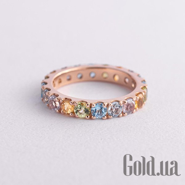 

Кольцо Украина, Женское золотое кольцо с аметистами, перидотами, цтринами и топазами, 18
