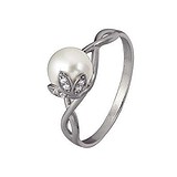 Женское серебряное кольцо с куб. циркониями и жемчугом, 1524820