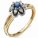 Женское золотое кольцо с бриллиантами и сапфиром, 1554004