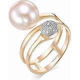 Женское золотое кольцо с бриллиантами и пресн. жемчугом, 1603668