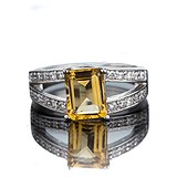 Женское серебряное кольцо с куб. циркониями и цитрином, 1632340