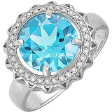 Женское серебряное кольцо с топазом и куб. циркониями, 1605461