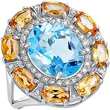 Женское серебряное кольцо с топазом, цитринами и куб. циркониями, 1605717