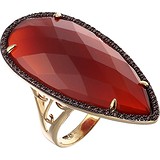 Женское серебряное кольцо с куб. циркониями и агатом в позолоте, 1670229