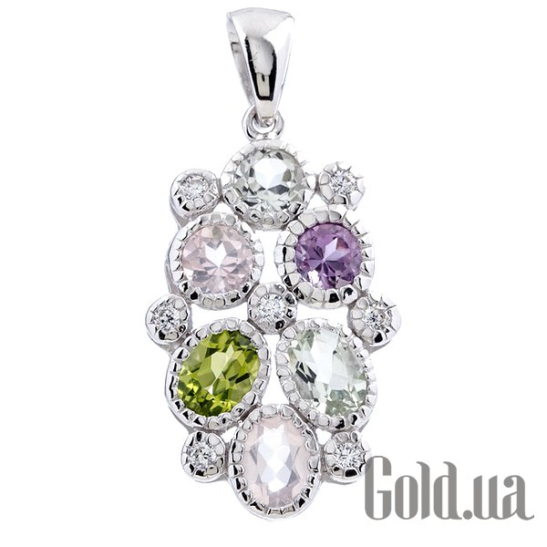 

Женские кулоны Shatlen, Серебряный кулон с аметистом, кварцами, куб. циркониями и хризолитом