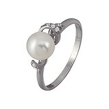 Женское серебряное кольцо с куб. циркониями и жемчугом, 1524822